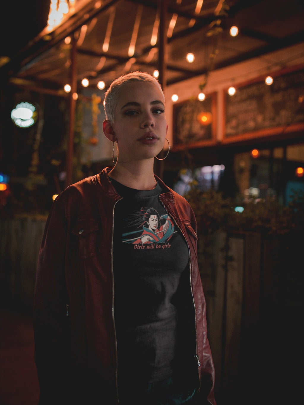 Tomoe Gozen samurai warrior tee worn by model